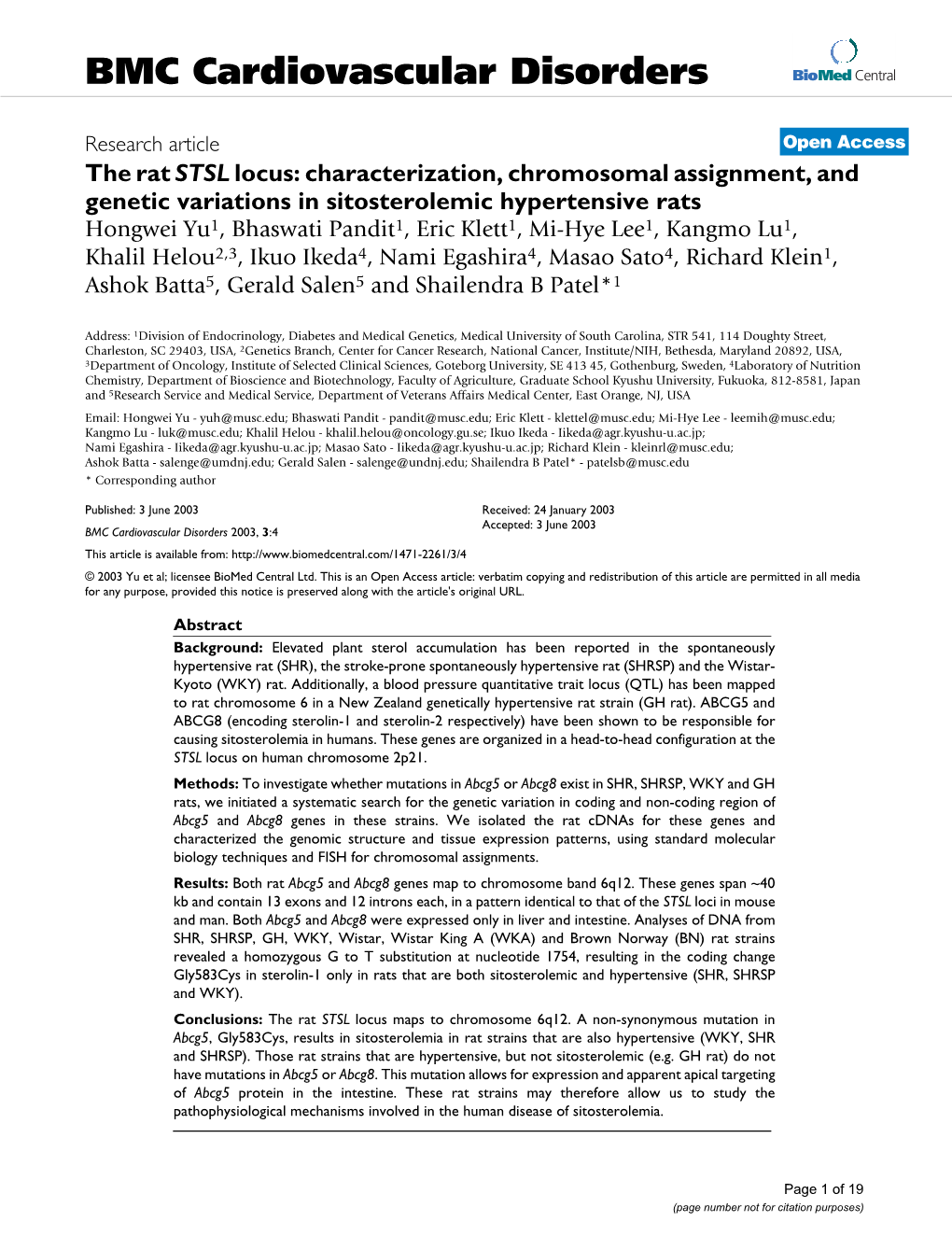 The Rat STSL Locus: Characterization, Chromosomal Assignment, And