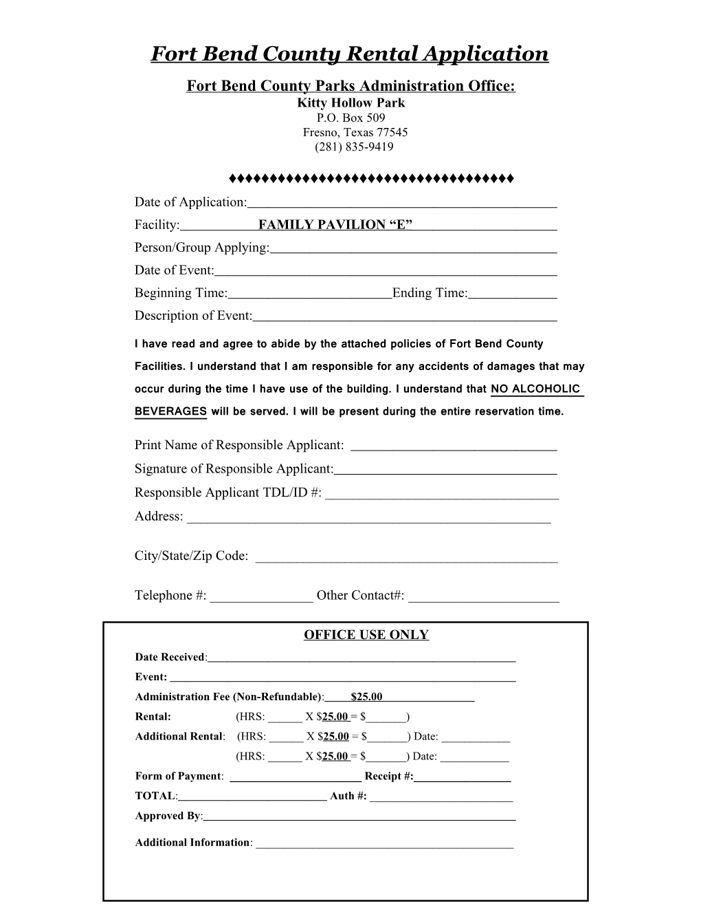 Fort Bend County Rental Application