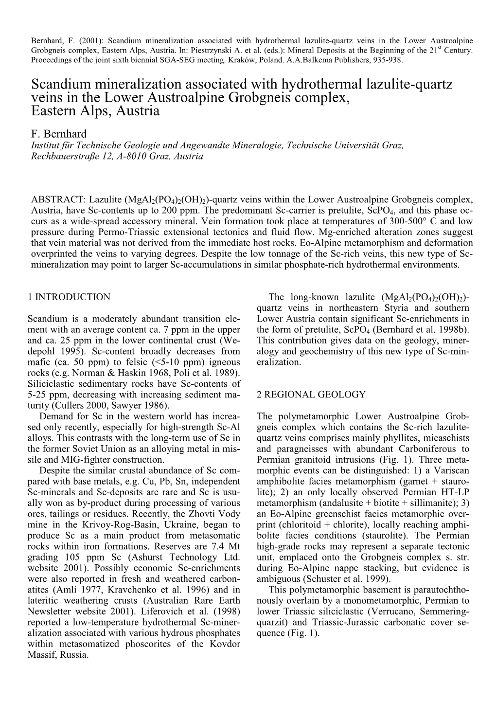 Scandium Mineralization Associated with Hydrothermal Lazulite-Quartz Veins in the Lower Austroalpine Grobgneis Complex, Eastern Alps, Austria