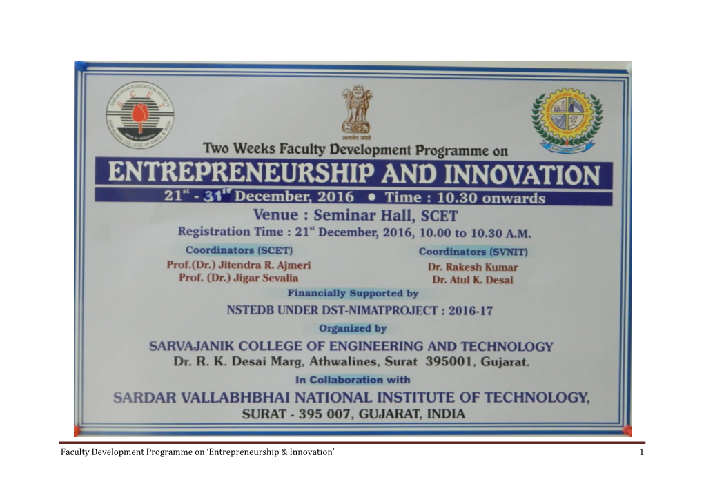 Faculty Development Programme on Entrepreneurship & Innovation 1