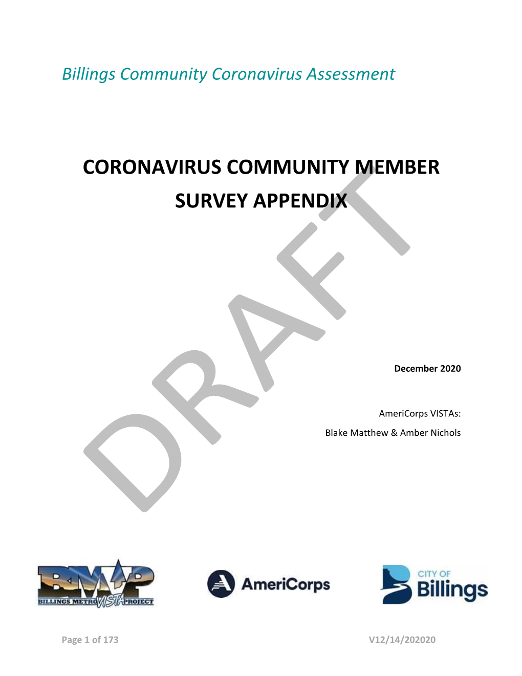 Coronavirus Community Member Survey Appendix