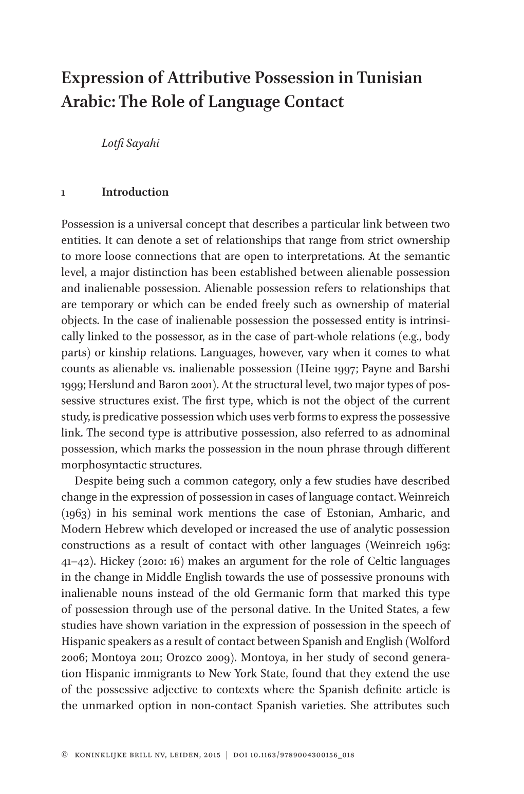 Expression of Attributive Possession in Tunisian Arabic: the Role of Language Contact