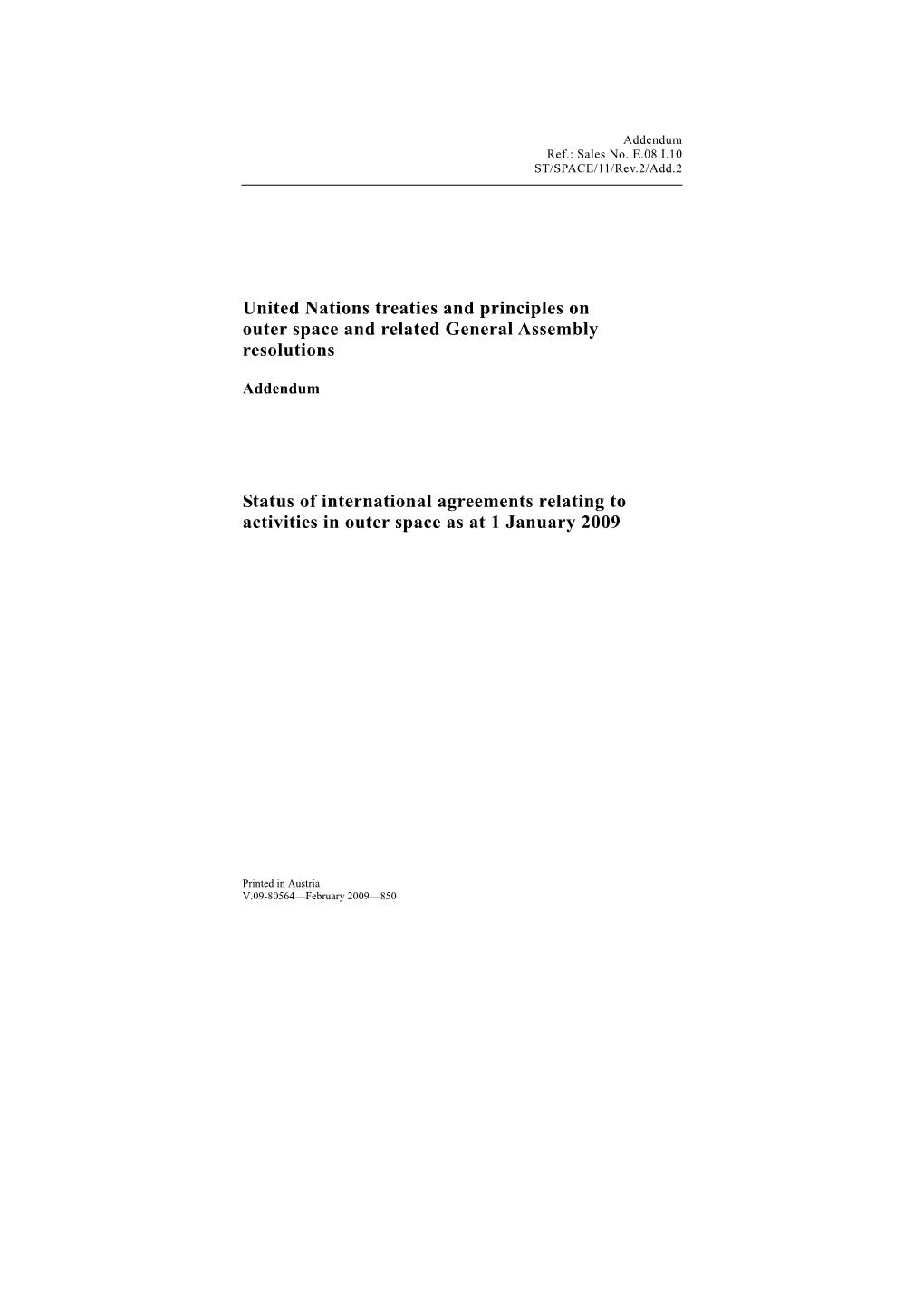 United Nations Treaties and Principles on Outer Space and Related General Assembly Resolutions