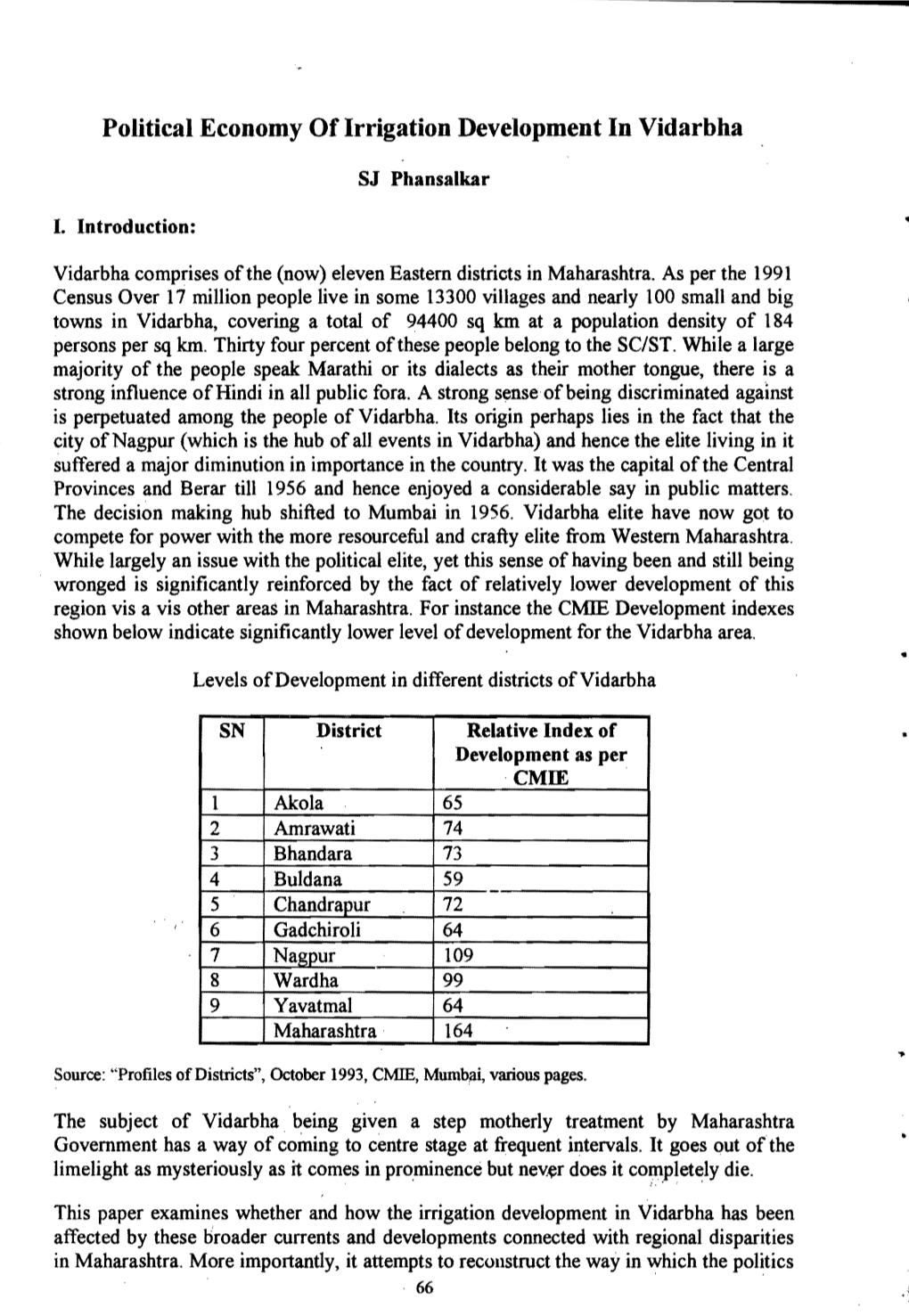 Political Economy of Irrigation Development in Vidarbha