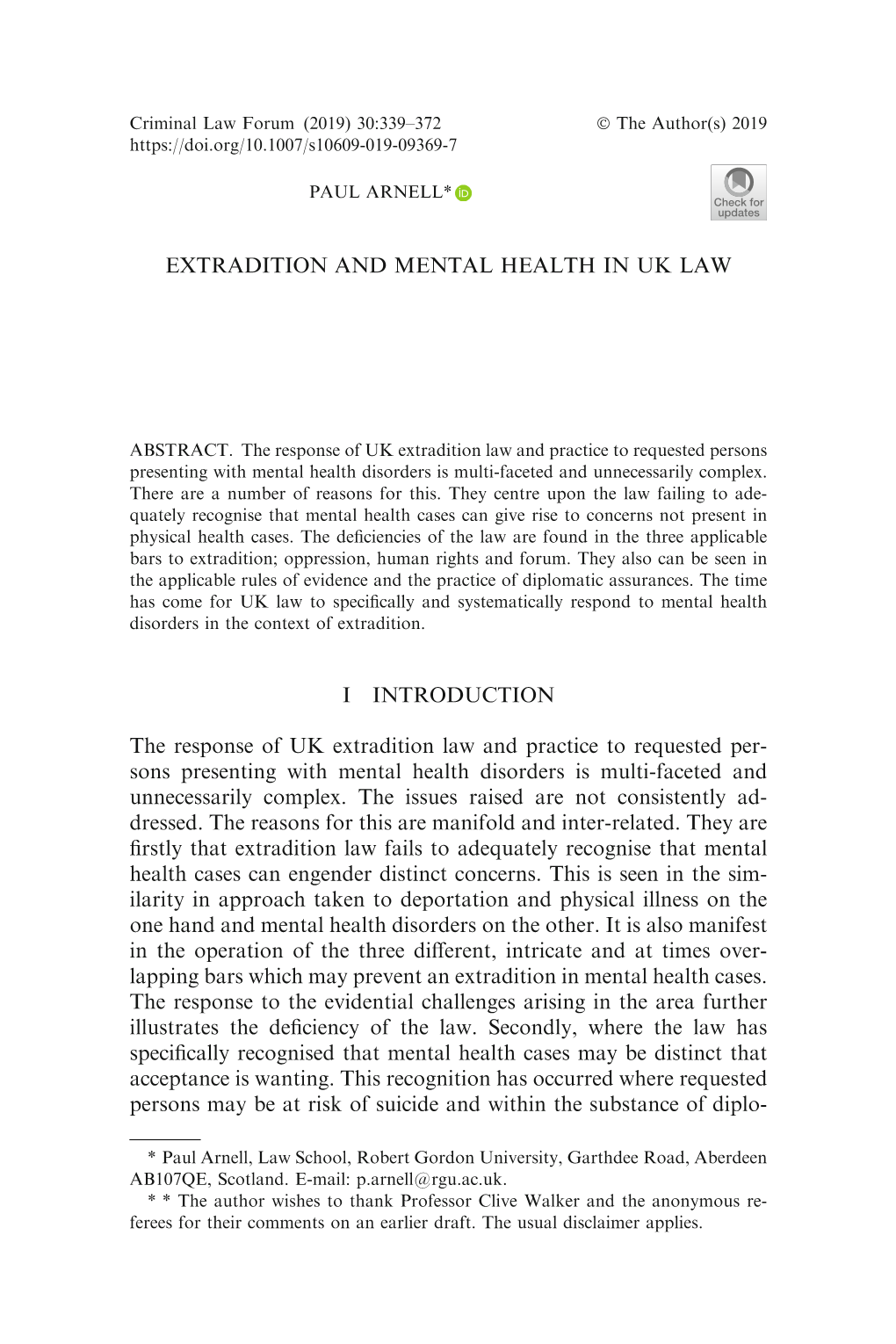 Extradition and Mental Health in Uk Law I