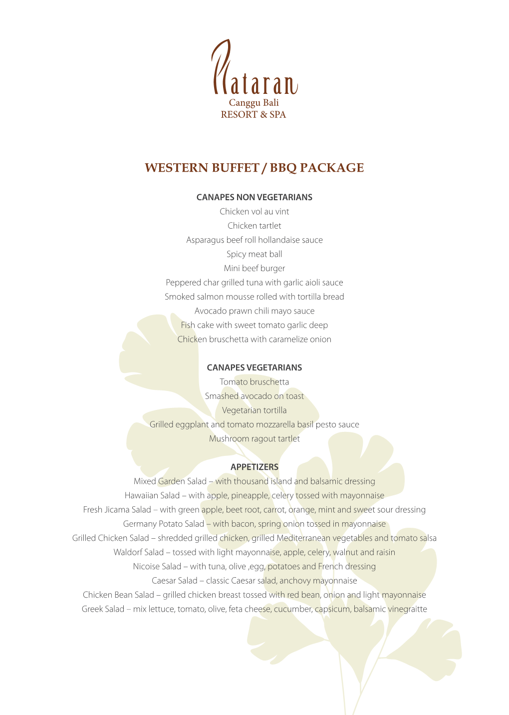 Plcb Buffet Menu Function with Price 2019