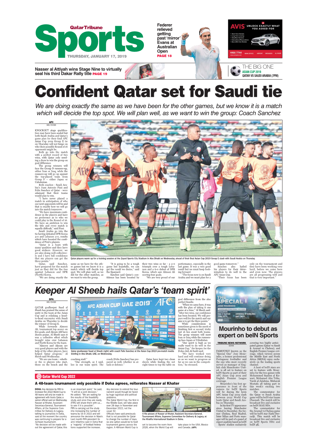 Confident Qatar Set for Saudi Tie We Are Doing Exactly the Same As We Have Been for the Other Games, but We Know It Is a Match Which Will Decide the Top Spot