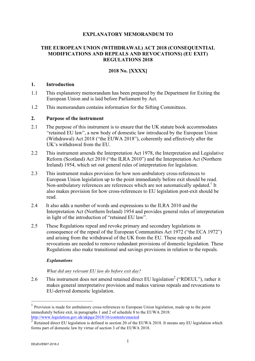 Explanatory Memorandum to the European Union