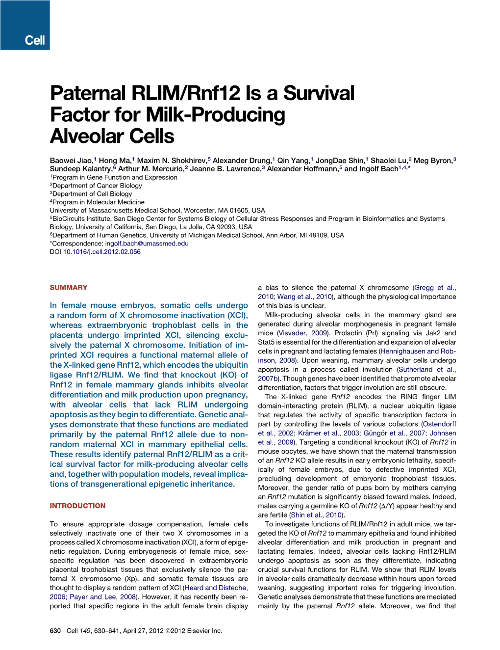 Paternal RLIM/Rnf12 Is a Survival Factor for Milk-Producing Alveolar Cells
