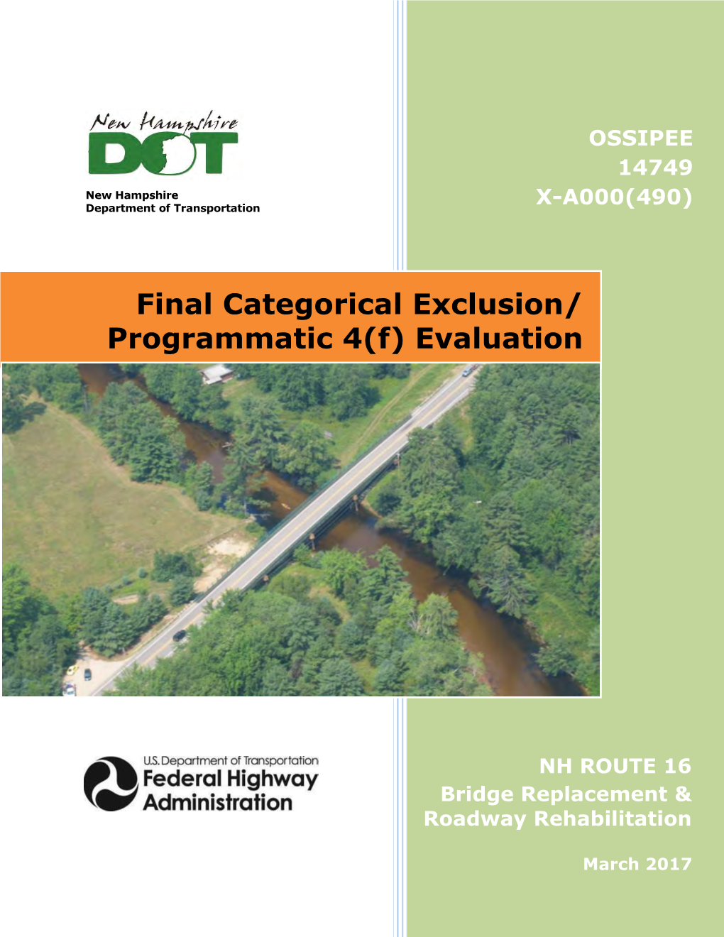 Final Categorical Exclusion/ Programmatic 4(F) Evaluation