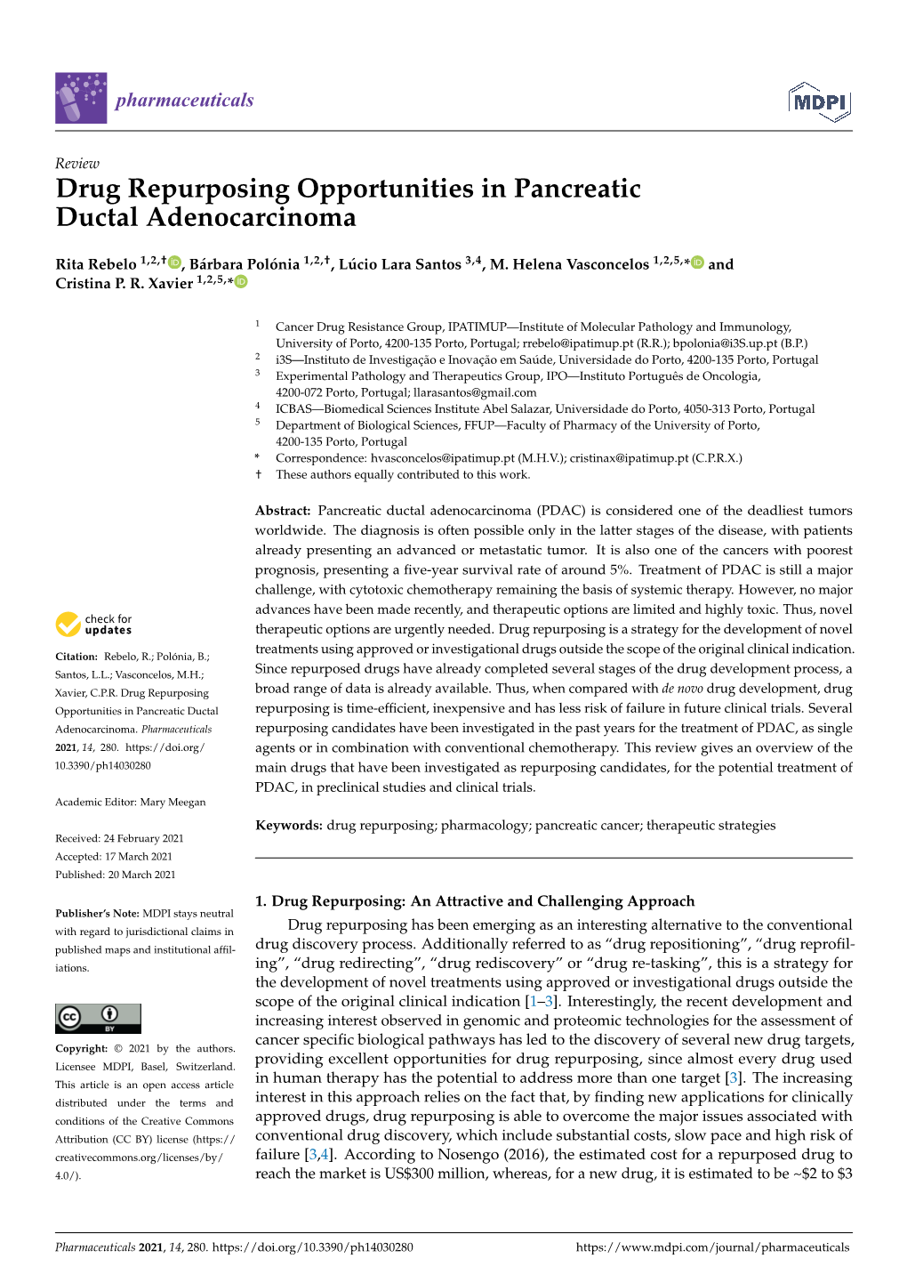 Drug Repurposing Opportunities in Pancreatic Ductal Adenocarcinoma