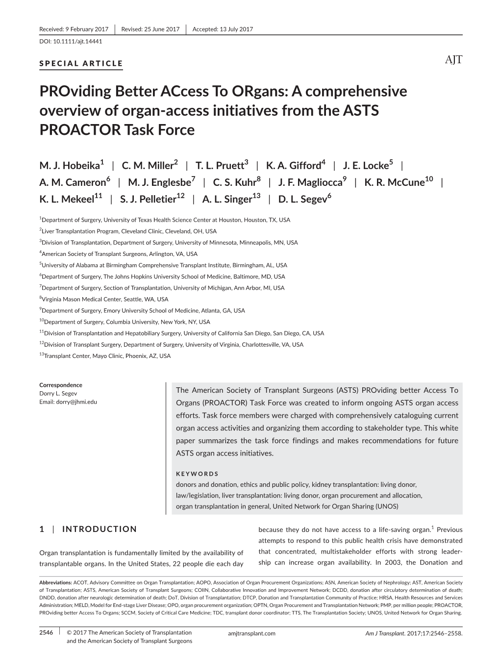 Providing Better Access to Organs: a Comprehensive Overview of Organ-­Access Initiatives from the ASTS PROACTOR Task Force