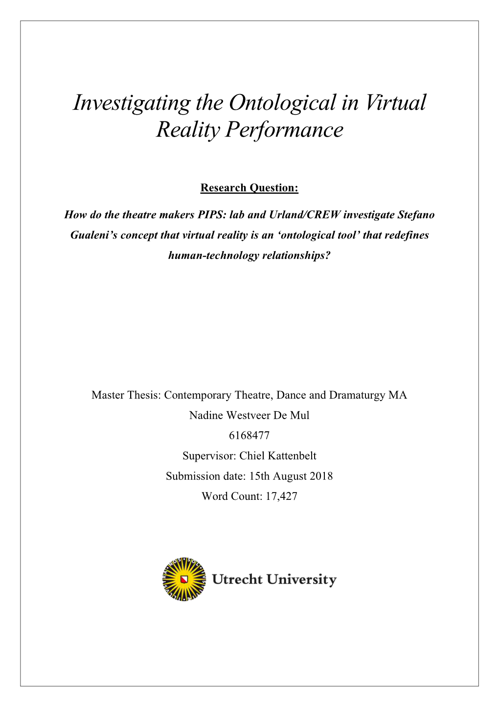 Investigating the Ontological in Virtual Reality Performance