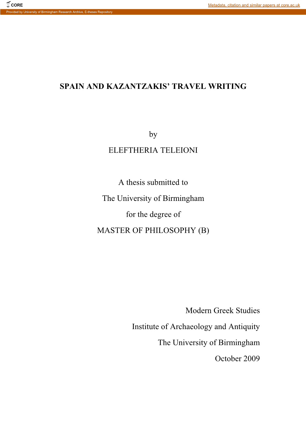 Spain and Kazantzakis' Travel Writing