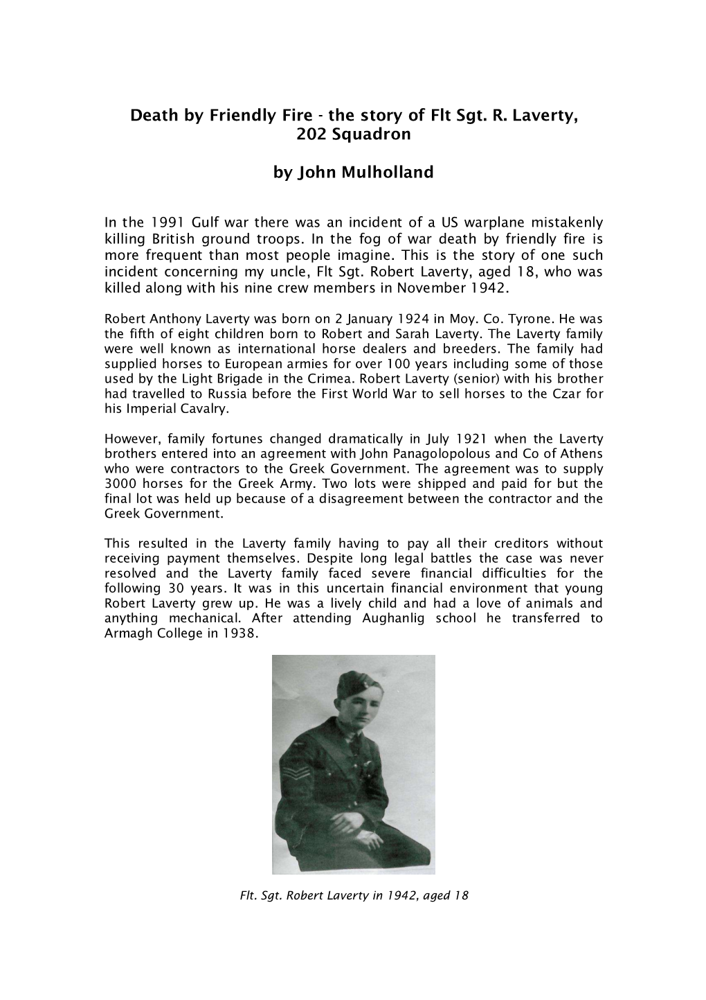 The Story of Flt Sgt. R. Laverty, 202 Squadron by John Mulholland