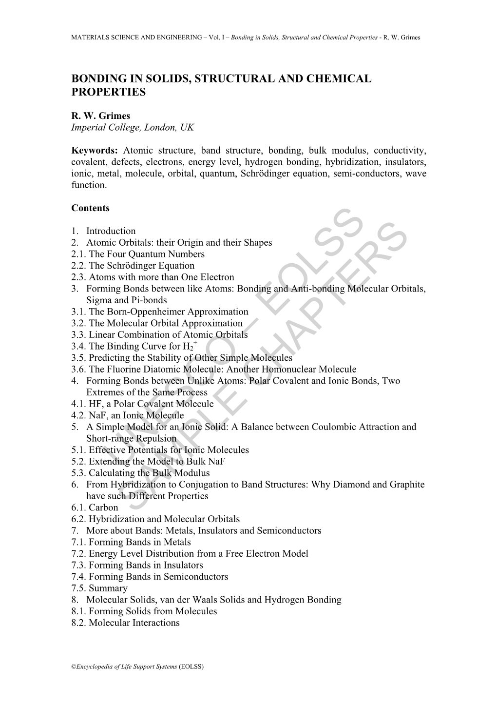 Bonding in Solids, Structural and Chemical Properties - R