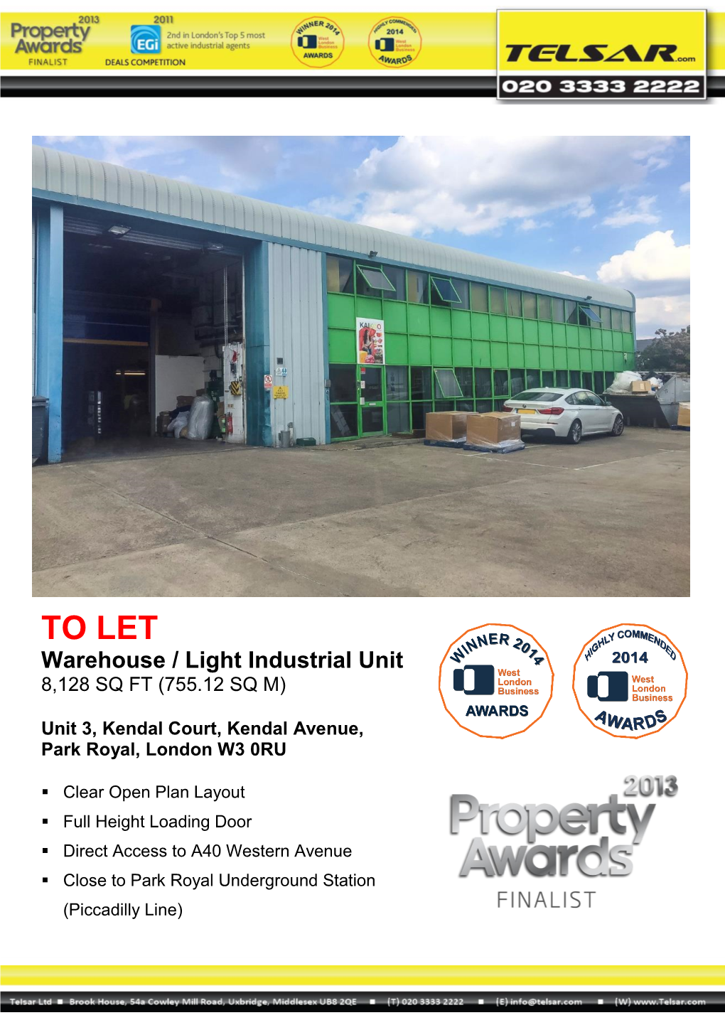 TO LET Warehouse / Light Industrial Unit 8,128 SQ FT (755.12 SQ M)