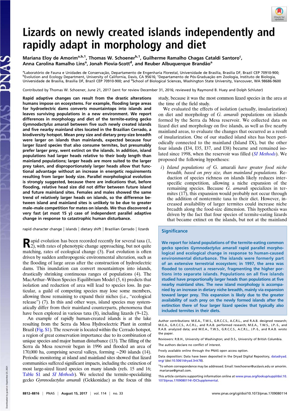 Lizards on Newly Created Islands Independently and Rapidly Adapt in Morphology and Diet