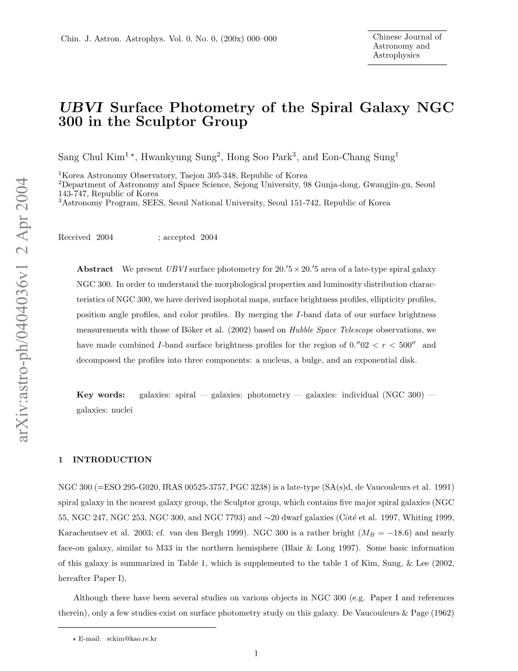 UBVI Surface Photometry of the Spiral Galaxy NGC 300 in The