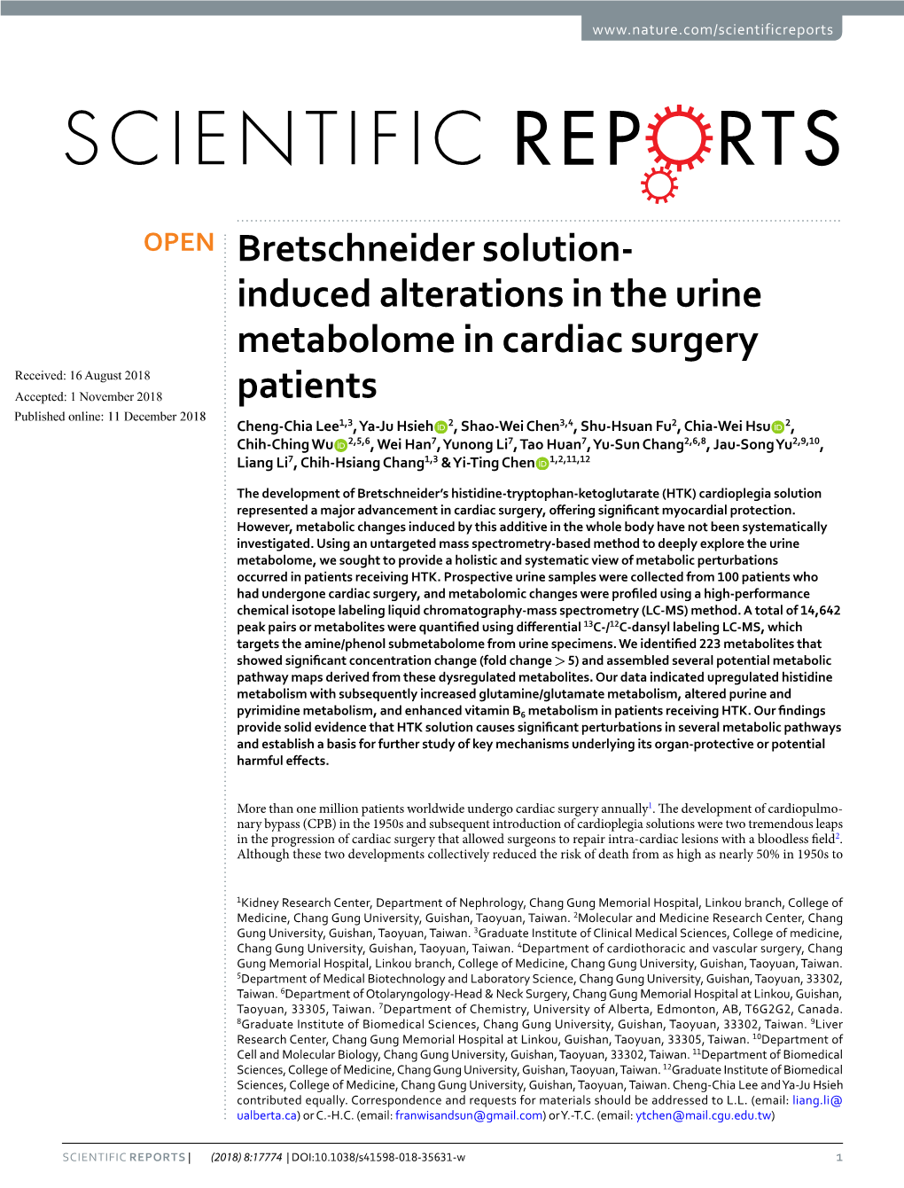 Induced Alterations in the Urine Metabolome in Cardiac Surgery
