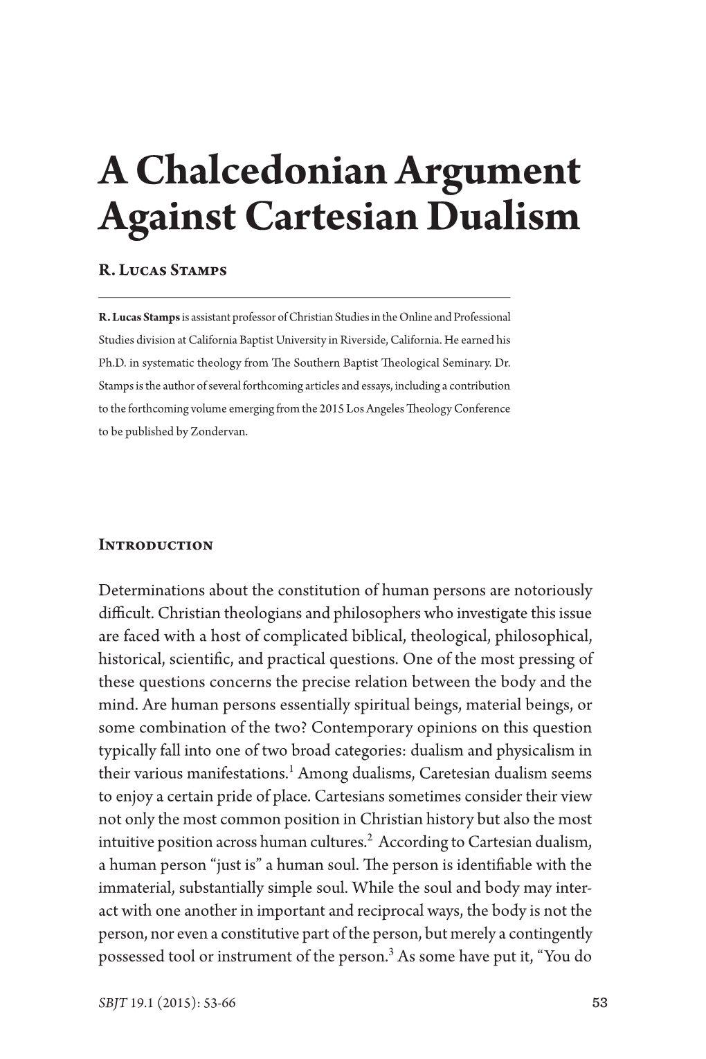 A Chalcedonian Argument Against Cartesian Dualism R