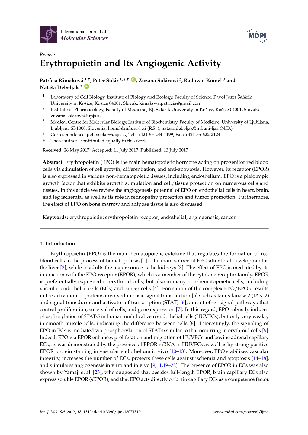 Erythropoietin and Its Angiogenic Activity