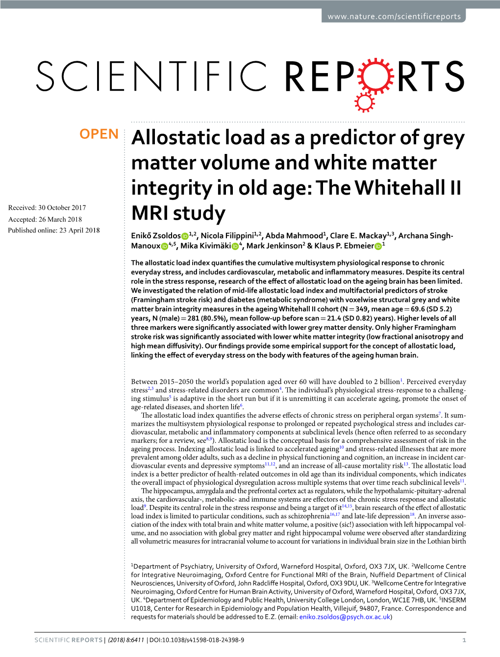 Allostatic Load As a Predictor of Grey Matter Volume and White