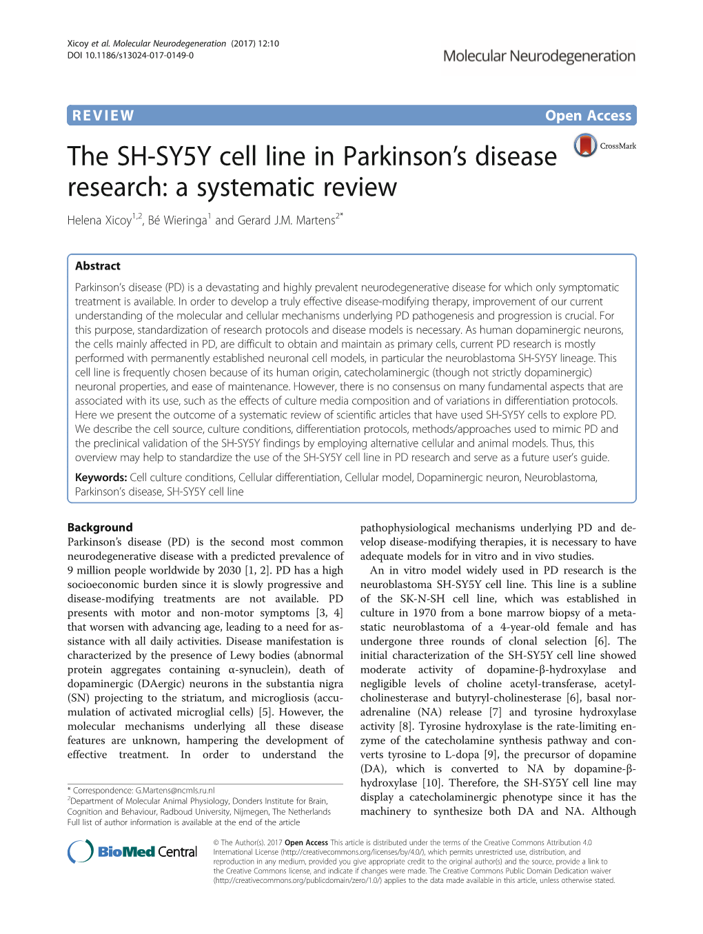 The SH-SY5Y Cell Line in Parkinson's Disease Research