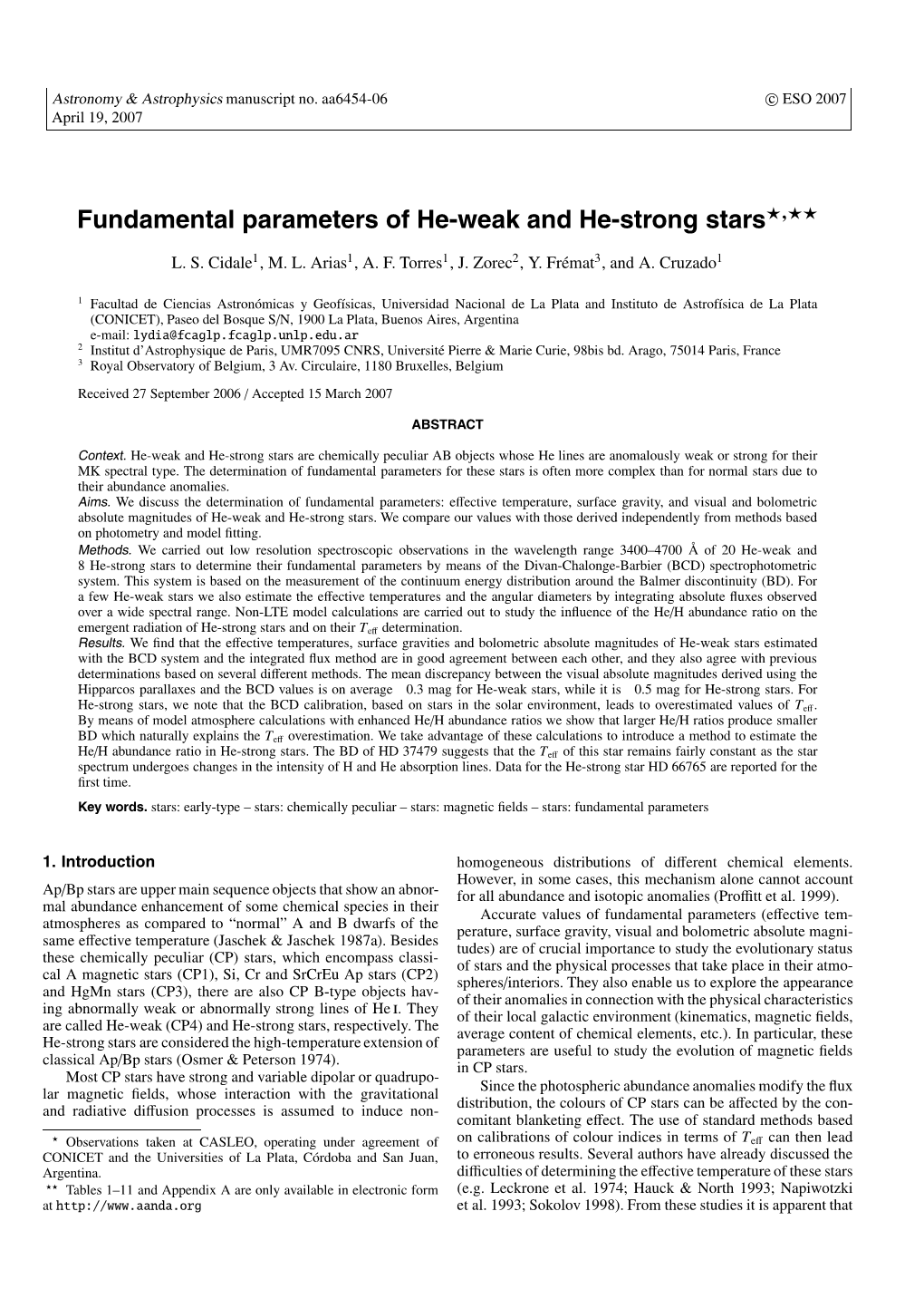 Fundamental Parameters of He-Weak and He-Strong Stars�,