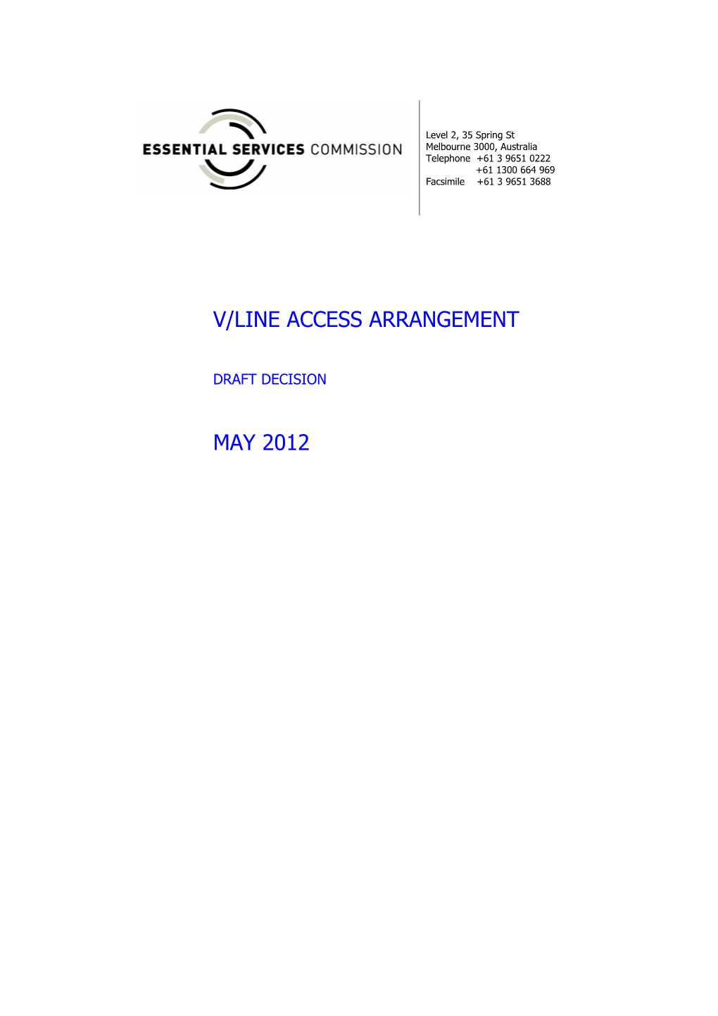 V/Line Access Arrangement May 2012