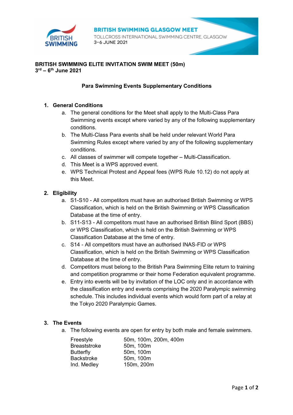 BSGM 2021 Para-Swimming Conditions For