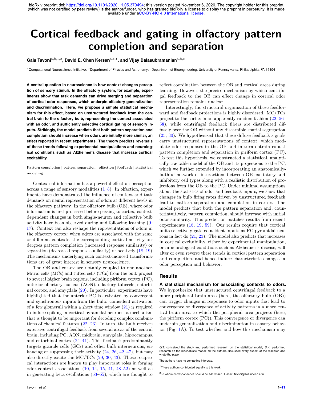 Cortical Feedback and Gating in Olfactory Pattern Completion and Separation