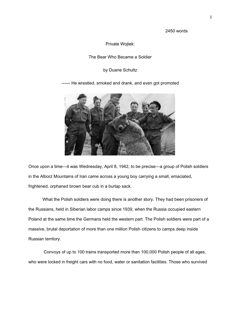 1 2450 Words Private Wojtek: the Bear Who Became