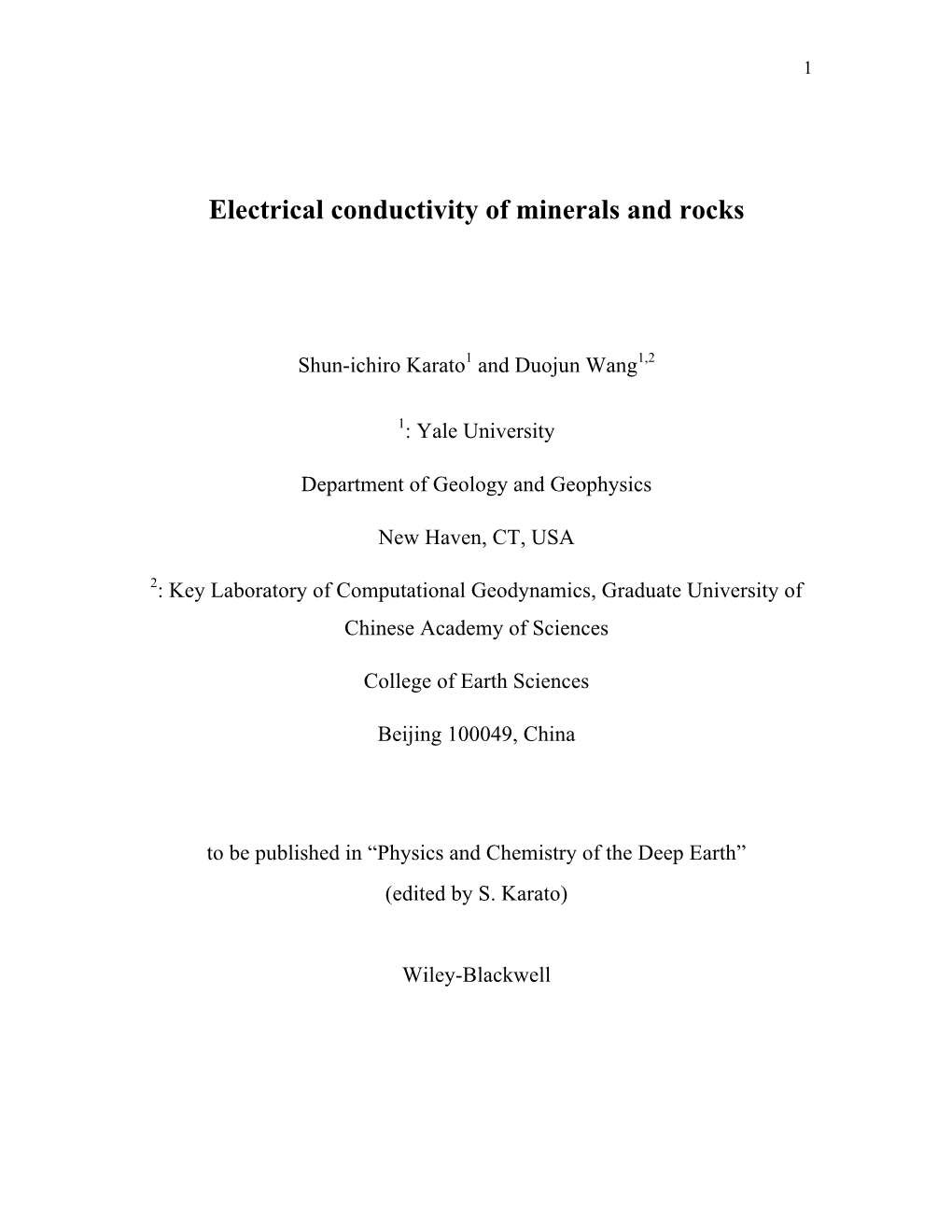 Electrical Conductivity of Minerals and Rocks