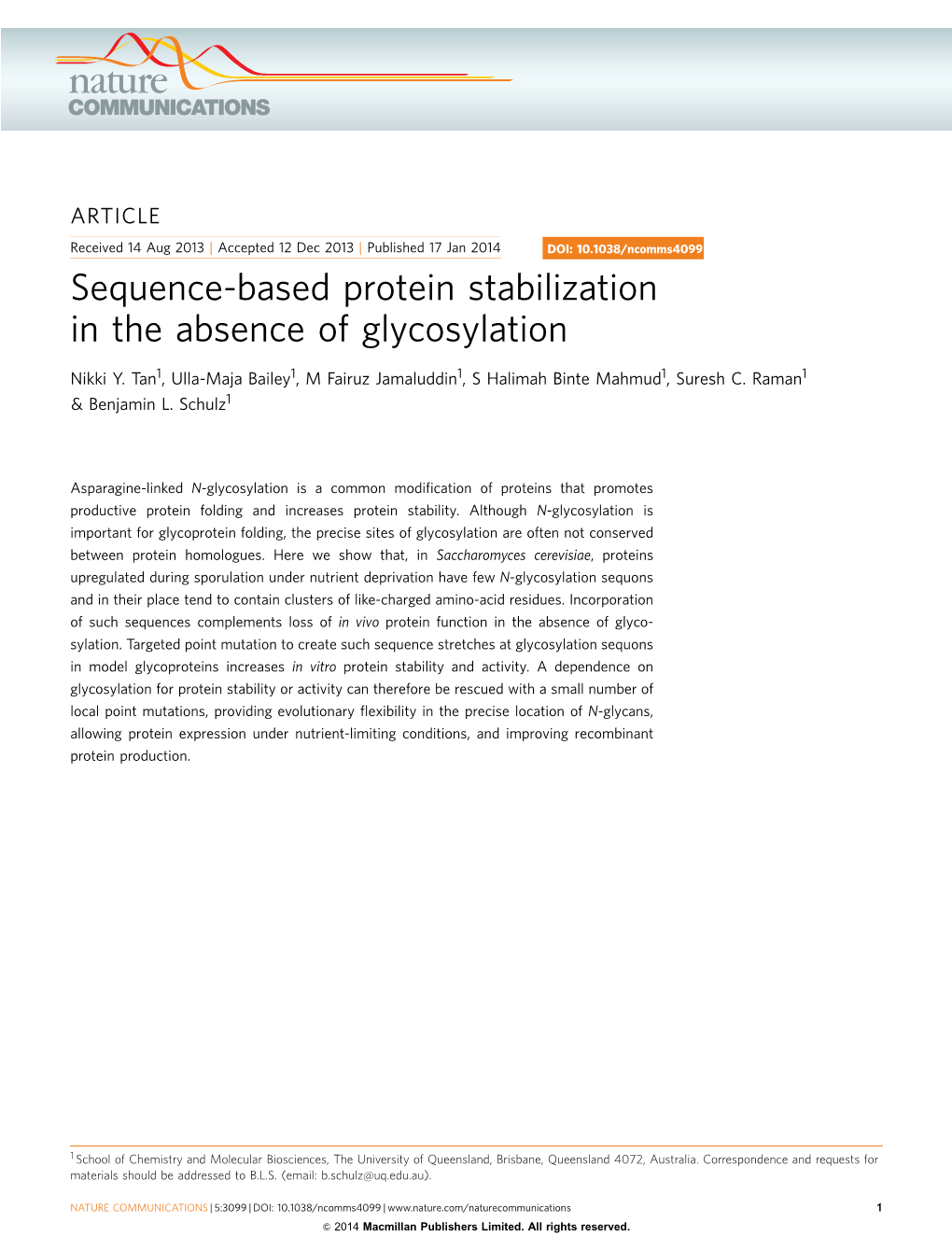 Sequence-Based Protein Stabilization in the Absence of Glycosylation