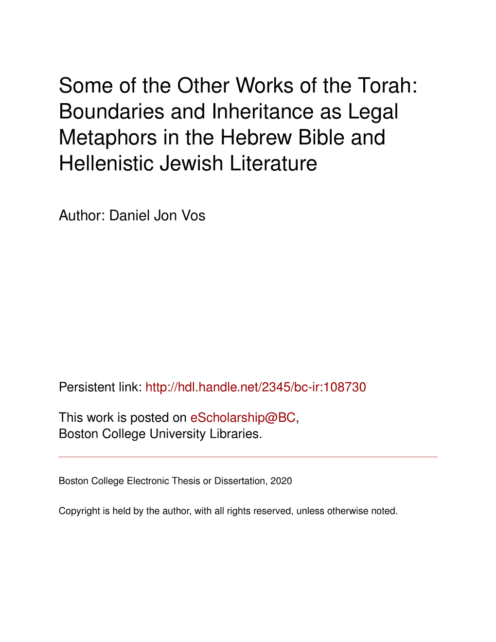 Boundaries and Inheritance As Legal Metaphors in the Hebrew Bible and Hellenistic Jewish Literature