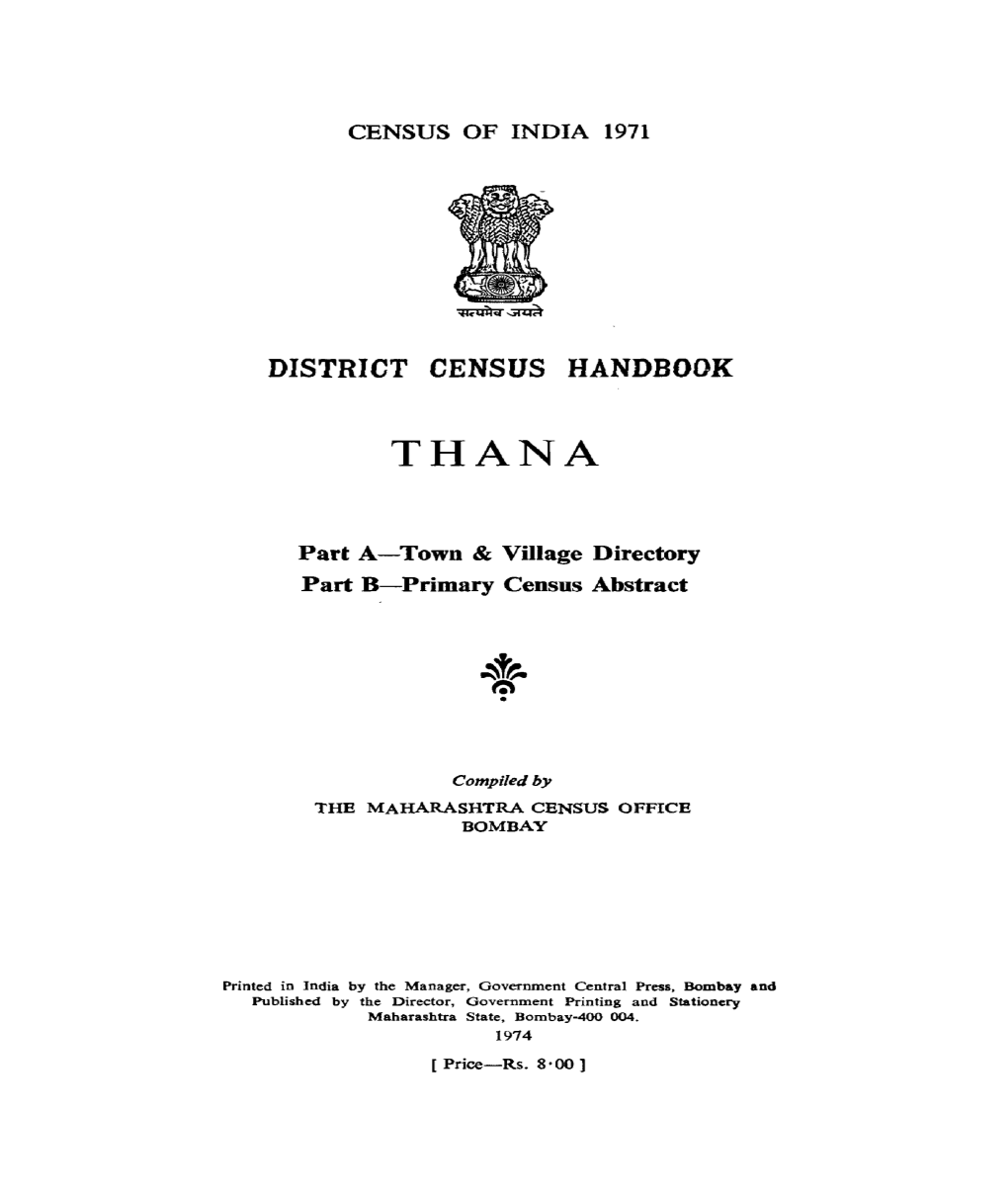 District Census Handbook, Thana, Part