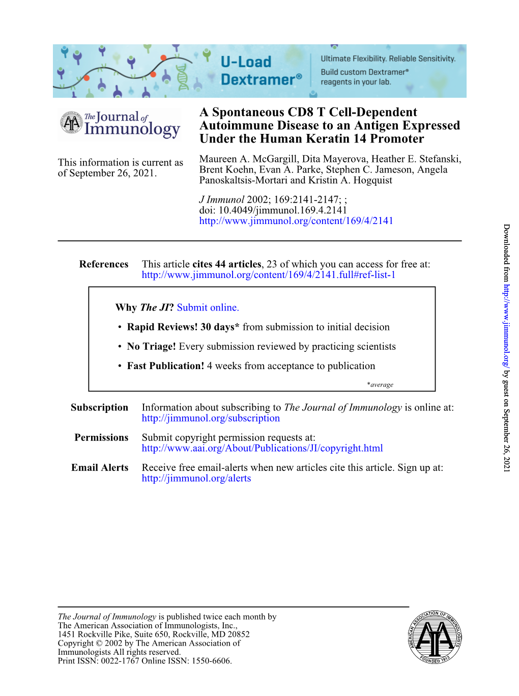 Under the Human Keratin 14 Promoter Expressed Autoimmune Disease to an Antigen a Spontaneous CD8 T Cell-Dependent