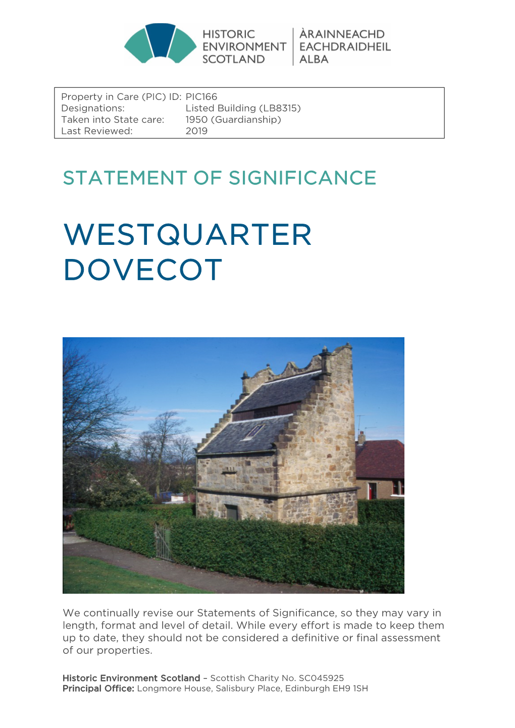 Westquarter Dovecote Statement of Significance