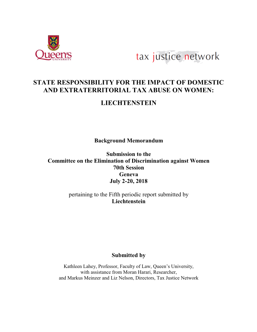 State Responsibility for the Impact of Domestic and Extraterritorial Tax Abuse on Women: Liechtenstein