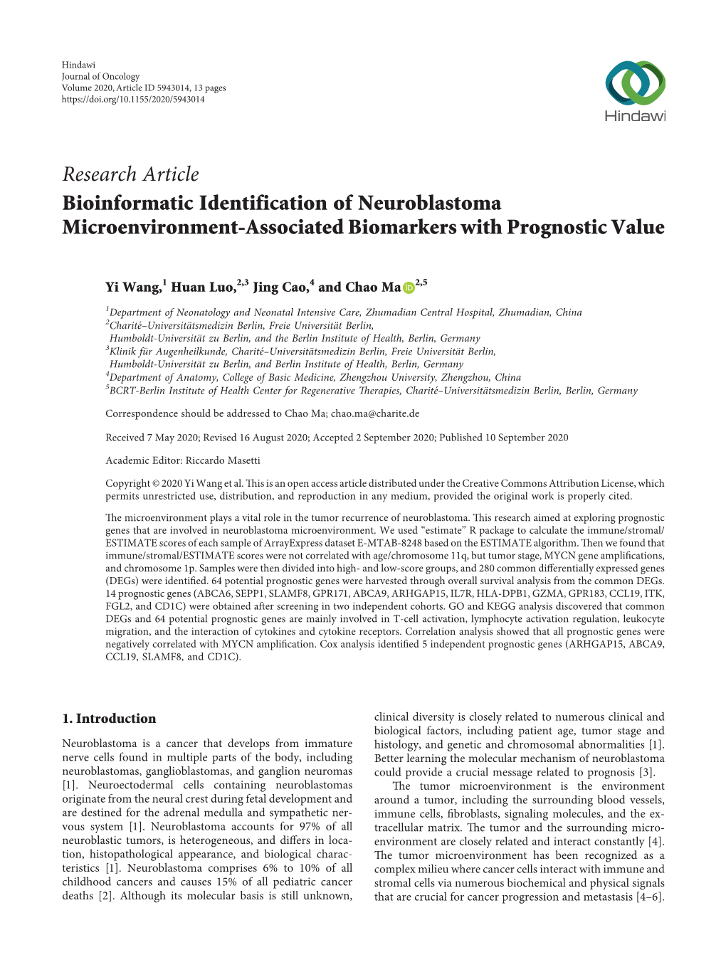 Bioinformatic Identification of Neuroblastoma Microenvironment-Associated Biomarkers with Prognostic Value