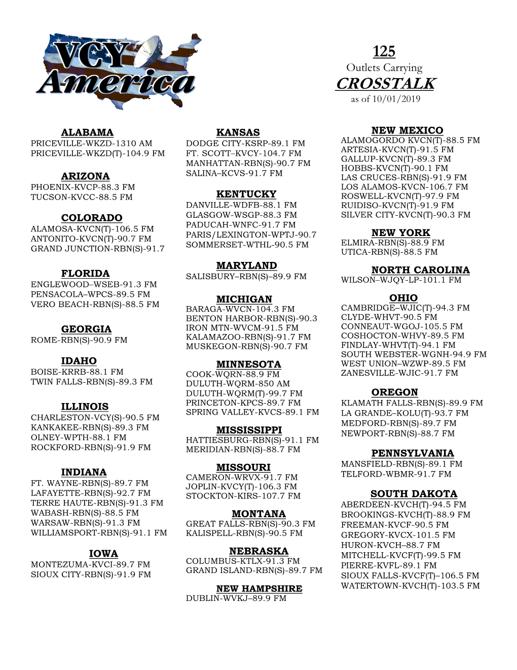 CROSSTALK As of 10/01/2019