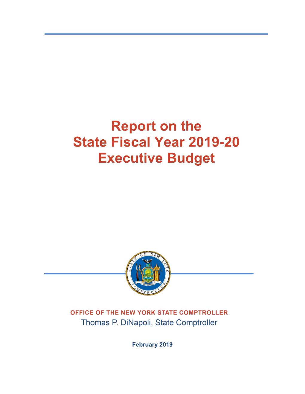 Report on the State Fiscal Year 2019-20 Executive Budget