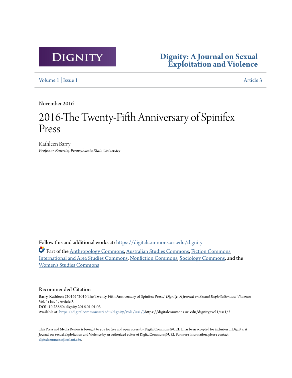 2016-The Twenty-Fifth Anniversary of Spinifex Press