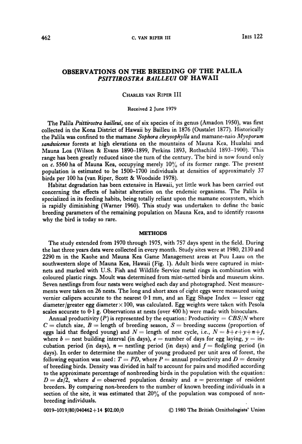 Observations on the Breeding of the Palila Psitt1rostra