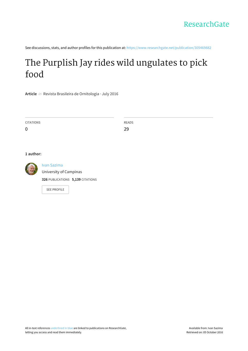 The Purplish Jay Rides Wild Ungulates to Pick Food