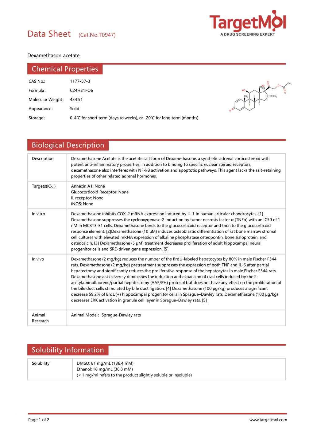 Chemical Properties Biological Description Solubility Information