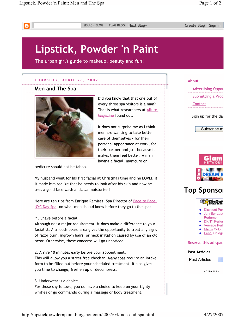 Lipstick, Powder 'N Paint: Men and the Spa Page 1 of 2
