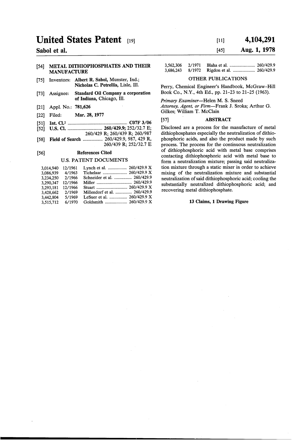 United States Patent (19) 11) 4,104,291 Sabol Et Al