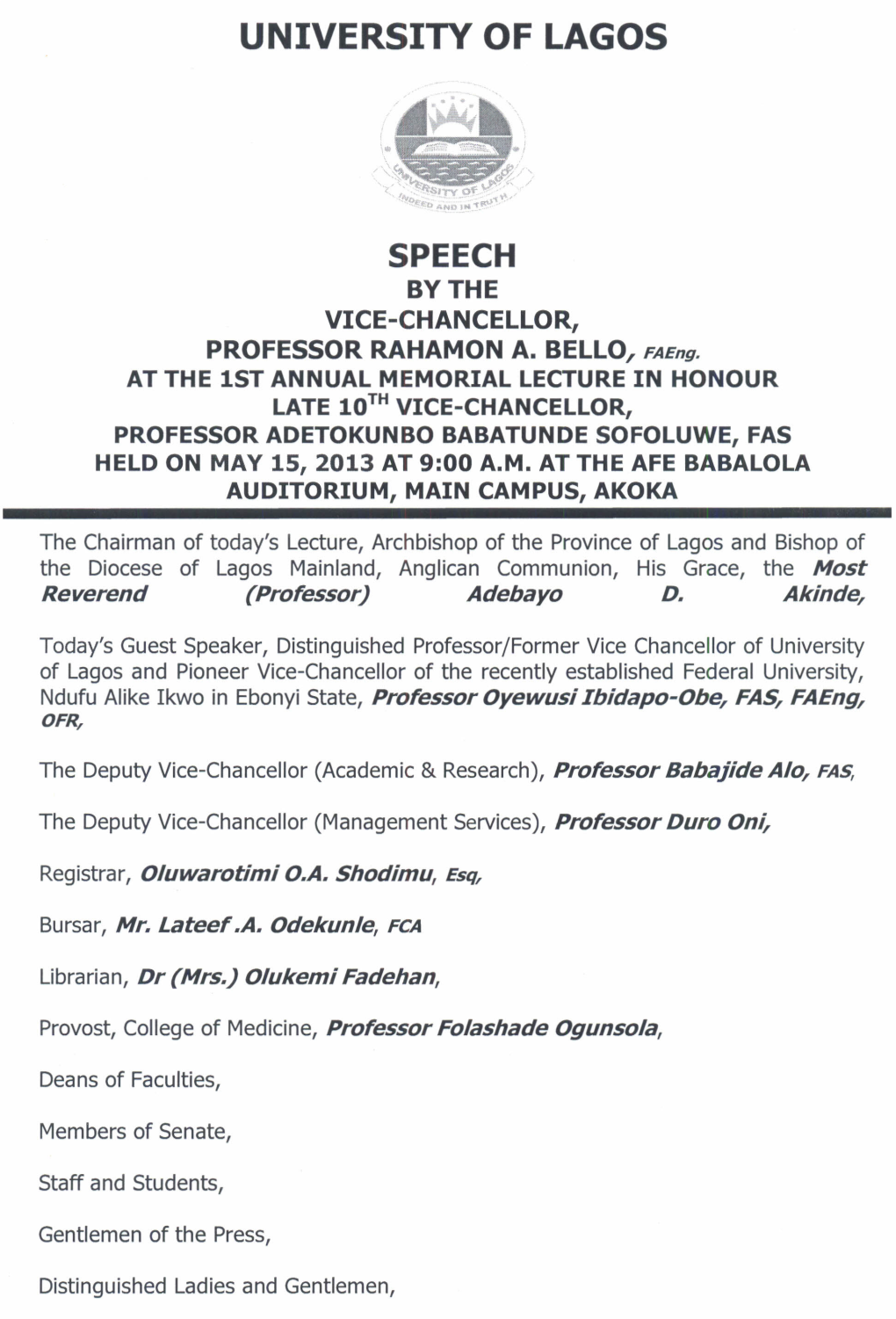 University of Lagos Speech